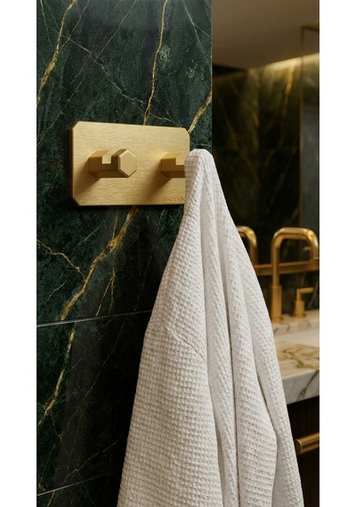 2'li Premium Gold Alüminyum Banyo Mutfak Havlu Bornoz Askısı Yapışkanlı Altın