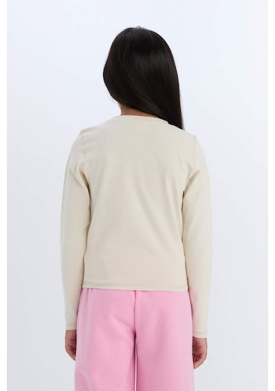 DeFacto Kız Çocuk Cropped Fit Bisiklet Yaka Baskılı Fitilli Kaşkorse Uzun Kollu Tişört D3430A824WNBG734 Bej