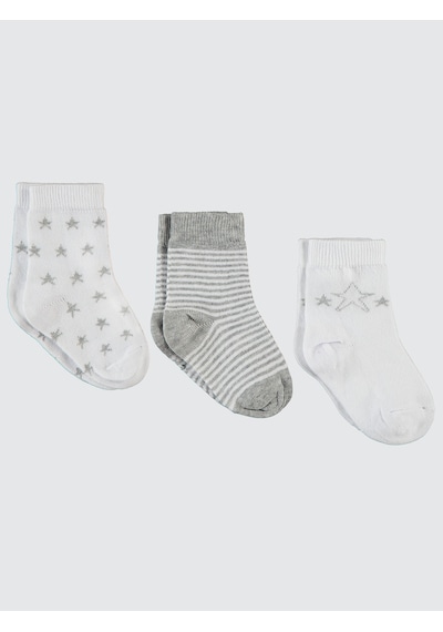 Civil Baby Erkek Bebek 3'lü Çorap Set 6-18 Ay Beyaz Beyaz