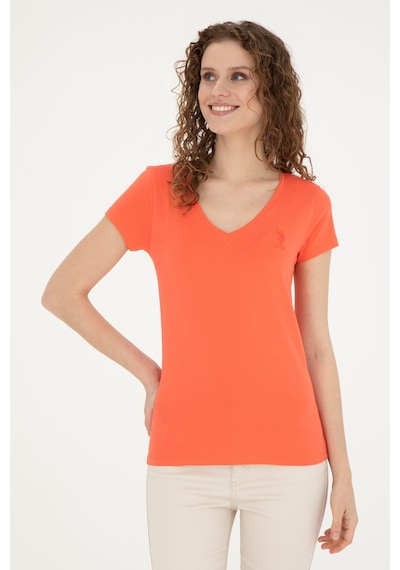 U.S. Polo Assn.  Kadın Nar Çiçeği V Yaka Basic Tişört 50280068-VR039