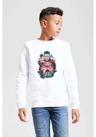 Tshirthane Stranger Things Bitchin Baskılı Unisex Çocuk Beyaz Sweatshirt Beyaz