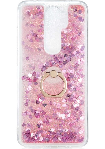 Noktaks - Redmi Note 8 Pro Uyumlu Kılıf Koruyucu Yüzüklü Sıvılı Pullu Milce Kapak - Pembe - T14399