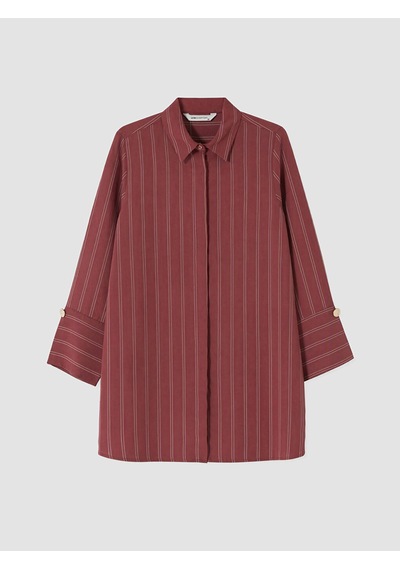 Lcw Everyday Bordo Çizgili Kadın Gömlek Tunik