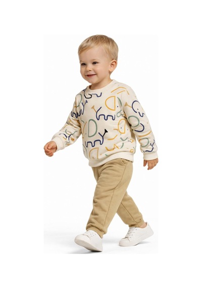 Baglan Erkek Çocuk Önü Baskılı Sweatshirt Ve Eşofman Alt Takım Bgl-st05254 Camel