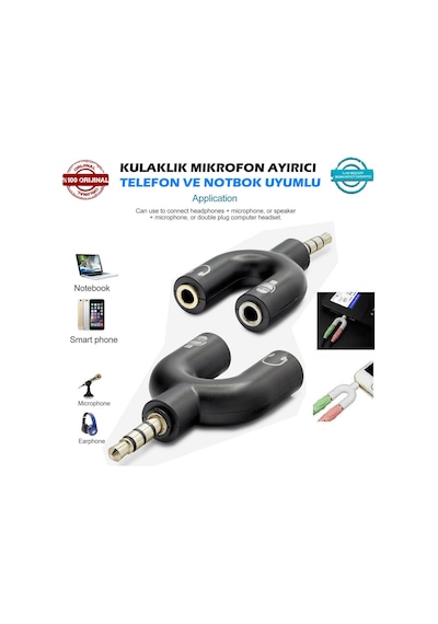 Stereo 3.5Mm Aux Kulaklık ve Mikrofon Ayırıc Aparatı