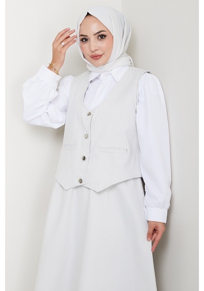 Bestenur İkili Gabardin Yelek Etek Takım 1400 - Gri Gri