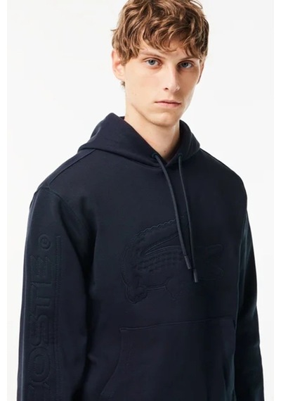 Lacoste Men's Relaxed Fit Kapüşonlu Baskılı Hoodie Sweatshirt Erkek Organik Pamuk Sweatshirt Siyah