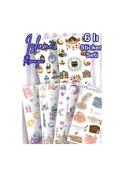 6’lı Ramazan ve İslami Ayet Temalı Sticker Seti Ajanda Scrapbook Kolaj