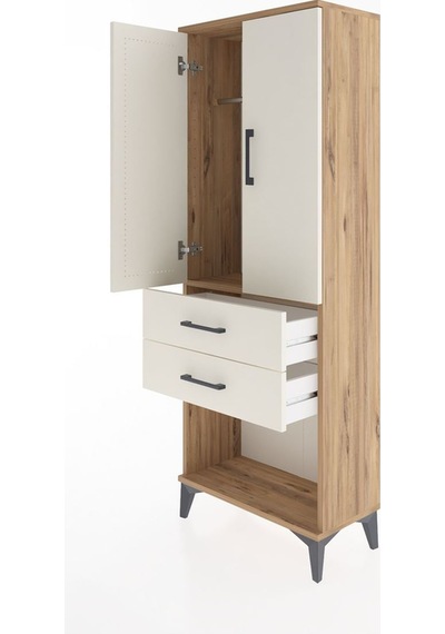 Arges Dolap Tek Raflı 2 Çekmeceli Tek Askılı 60x30x163 Çam-ay... Çam