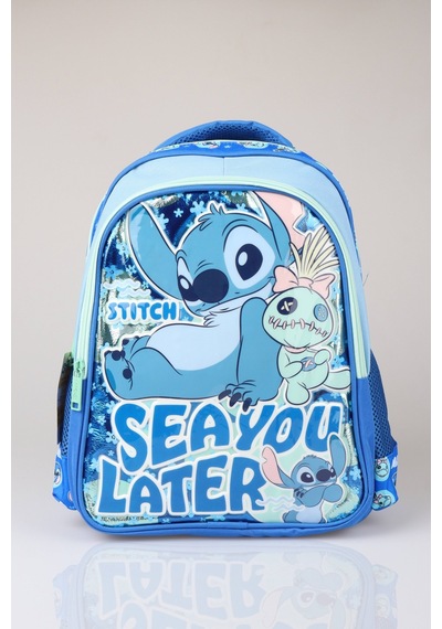 X Dekomus Lisanslı Stitch "ıconic Blue Collection Collection" Özel Tasarım Büyük Boy Okul Çantası "dekomus Cep Defteri Hediyeli" Altın