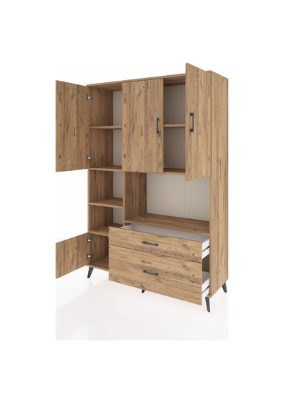 Hyperion Dolap 7 Raflı 2 Çekmeceli 5 Kapaklı 132x44x195 Çam-çam/çam Atlas Çam/atlas Çam