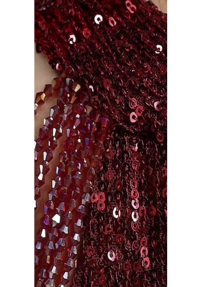 Hanife Glam Couture Hanife Glam Boncuk Detaylı Pulpayet Abiye Elbise Bordo