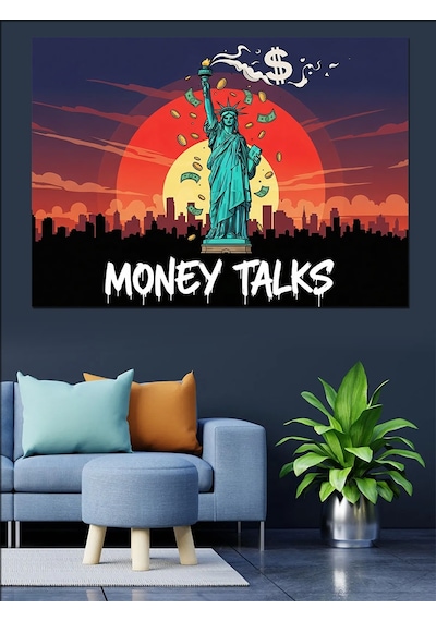 Ahşap Tablo Özgürlük Heykeli Ve Money Talks Yiyecek Ve İçecek Tabloları