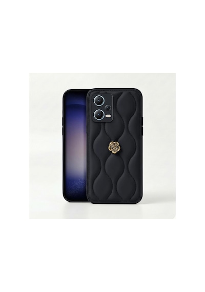 Xiaomi Redmi Note 12 Pro 5g Uyumlu Kılıf Zebana Camellia Deri Kılıf Siyah