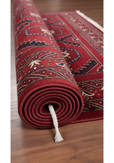Nakış Serisi Kırmızı Zeminli Geometrik Motifli Şık Salon Halısı Af316 Red Çok Renkli