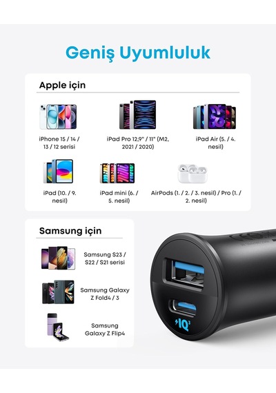 Lexroo Usb-c Araç Şarj Cihazı, 30w, 2 Bağlantı Noktalı, Powerıq 3.0, Siyah - A2741