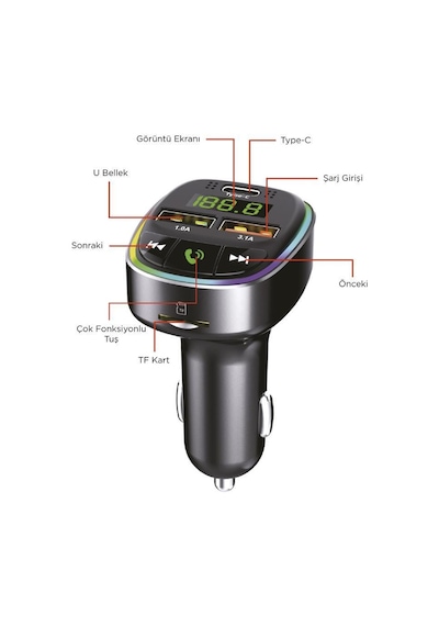 Torima G17 Siyah 18w Hızlı Şarjlı Bluetooth Transmitter Araç Şarj Cihazı Usb, Tf Kart, Fm, Mikrofon Destekli