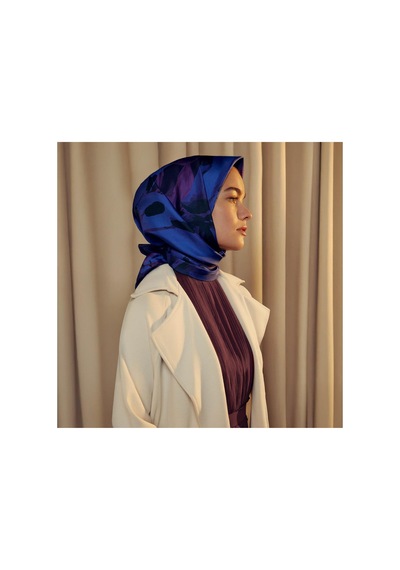 İpek Evi İpekevi Twill İpek Eşarp - Lilium Desen - Morcivert