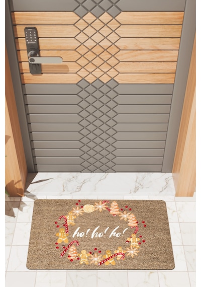 Rugmood Modern Dijtal Baskı Yılbaşı Ağaçlı Şekerli Ho Ho Ho Kapı Önü Paspası Çok Renkli