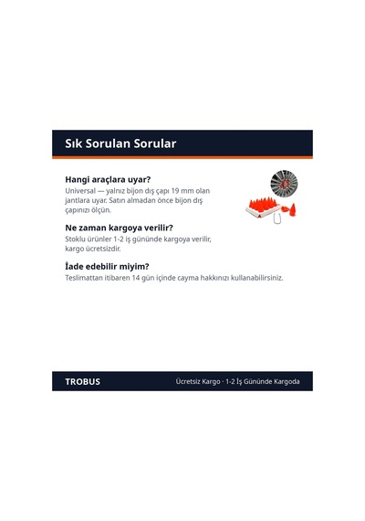 Trobus Sökme Aparatlı Sivri Bijon Kapağı Seti 20 Adet 19 Mm Turuncu