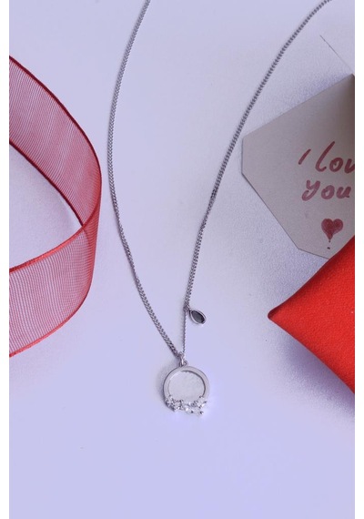 Innuendo Jewelry 925 Ayar Gümüş Damla Taş Detaylı Oval Kolye Gümüş