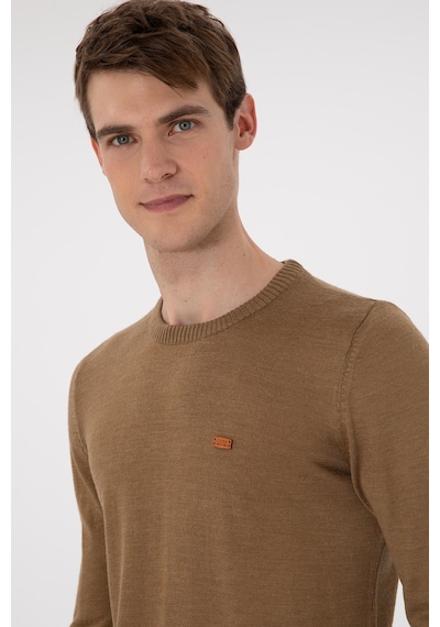 U.S. Polo Assn. Erkek Slim Fit Bisiklet Yaka Haki Melanj Kazak 50297040-VR125