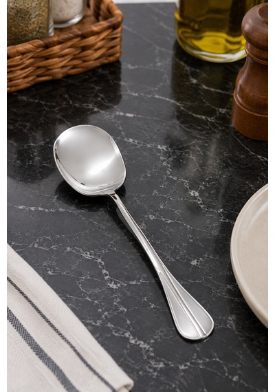 Çelik Servis Kaşığı - Ergonomik Paslanmaz Çelik Kaşık - Pilav Tatlı Yemek Servis Kaşığı - 21 Cm