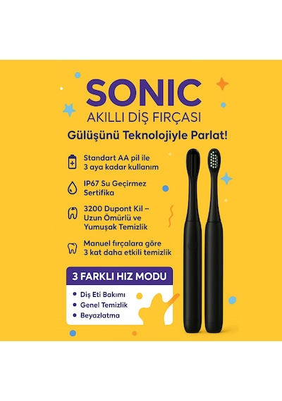 Sonic Smart Diş Fırçası Ve 1 Adet Yedek Başlık Siyah
