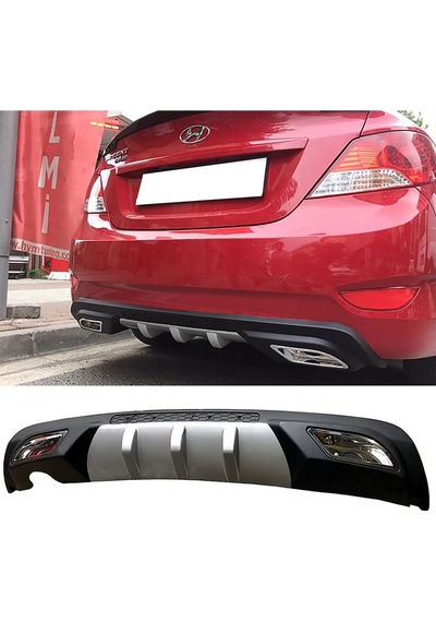 Hyundai Accent Blue Uyumlu Difüzör Difizör Gri + Kare Egzoz Görünüm C Tip 2010 - 2018