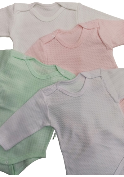 özdemirli bebe Uzun Kollu Çıtçıtlı Badi Bisiklet Yaka Body Hava Alır Kumaş Düz Renk Zıbın (4lü Paket) 0-48 Ay Arası