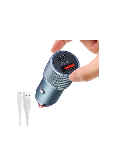 Pd 20w Hızlı Araç İçi Çakmaklık Şarj Cihazı, Çift Çıkış Usb Ve Type C + İphone Ligthning Kablolu