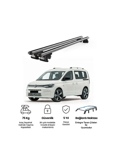 Venüs Volkswagen Caddy Van 2015 Ve Sonrası Uyumlu Gri Ara Atkı Port Bagaj Tavan Barı