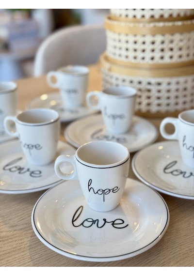 Porland Hope-love 6 Kişilik Kahve Ve İkram Servisi Beyaz