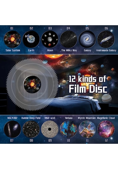Sones Galaxy Gece Lambası Yıldız Projektör Led Masa Lambası Çocuk Odası Dekoru 12 Adet Film Diski