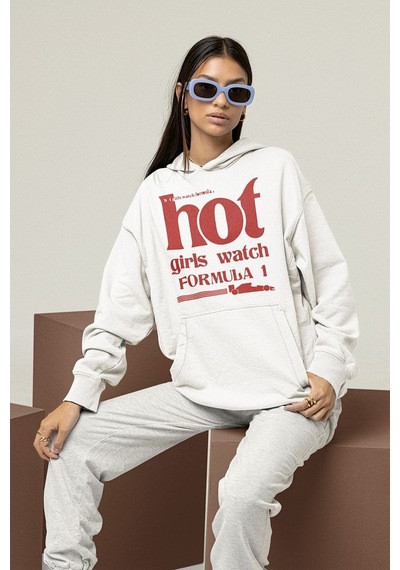 Sevbano Hot Girls Watch Formula 1 Yazılı Unisex Oversize Hoodie Beyaz