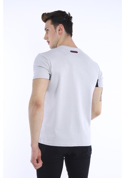 Escetic Erkek Gri Erkek Slim Fit Pamuklu Kısa Kollu Bisiklet Yaka T-Shirt