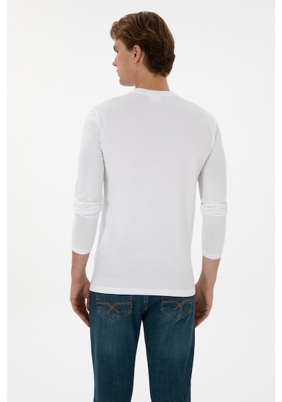 U.S. Polo Assn. Erkek Slim Fit Bisiklet Yaka Beyaz Süprem Basic Sweatshirt 50313744-VR013