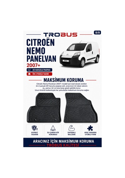 Trobus Citroen Nemo Van 2007 Ve Sonrası 2d Havuzlu Paspas 2 Parça