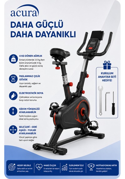Acura Ac-400 Nabız Ölçerli, Ayarlanabilir, Ekstra Konforlu Spin Bike Kondisyon Bisikleti