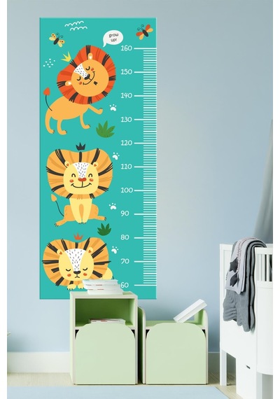 MSticker 3'lü Aslan Figürlü Boy Cetveli Çocuk Bebek Odası Boy Ölçer Sticker