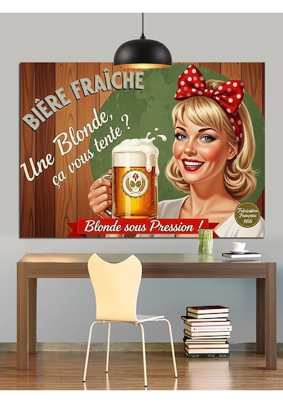 Bira Reklamı Retro Pin-up Dekoratif Kanvas - Mdf Ahşap Tablo