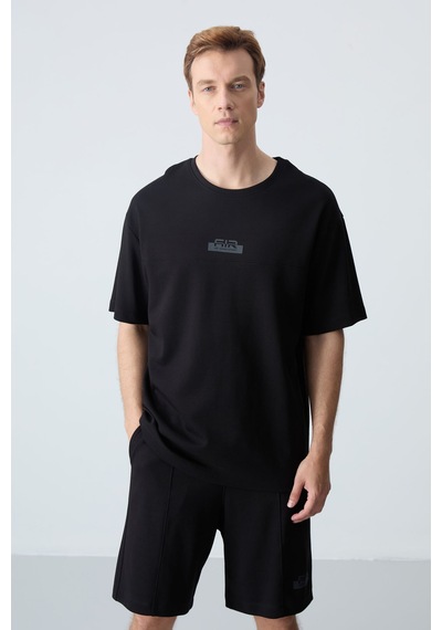 Tommy Life Siyah Pamuklu Kalın Yumuşak Dokulu Oversize Fit Basic Erkek Şort Takım - 85259