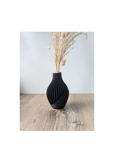 Modern Siyah Dekoratif Vazo 15 Cm Minimal Çizgili Tasarım Siyah