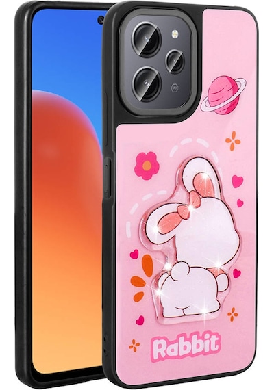 Redmi 12 4g Kılıf Parlayan Kabartmalı İkonik Figürlü Amas Silikon Kapak - Pe Pembe Pembe