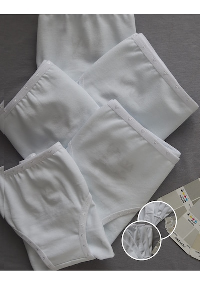 Alya Underwear Kız Çocuk Kalpli Dokuma Lastik Pamuklu Kumaş Slip Külot 5'li Paket 5 Adet Beyaz Multicolor-x17