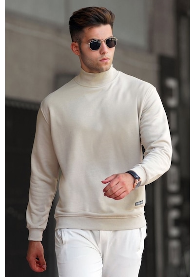 Madmext Bej Balıkçı Yaka Sweatshirt 5301 Bej