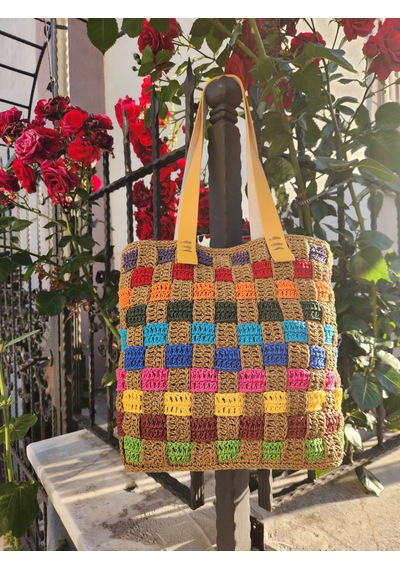 Fikriharika Design El Yapımı Renkli Kağıt İp Sepet Örgü Omuz Çantası Deri Tabanlı, Astarlı Ve Cepli Bohem Tasarım Çok Renkli Fikriharika Design El Yapımı Renkli Kağıt İp Sepet Örgü Omuz Çantası Deri Tabanlı, Astarlı Ve Cepli Bohem Tasarım Çok Renkli