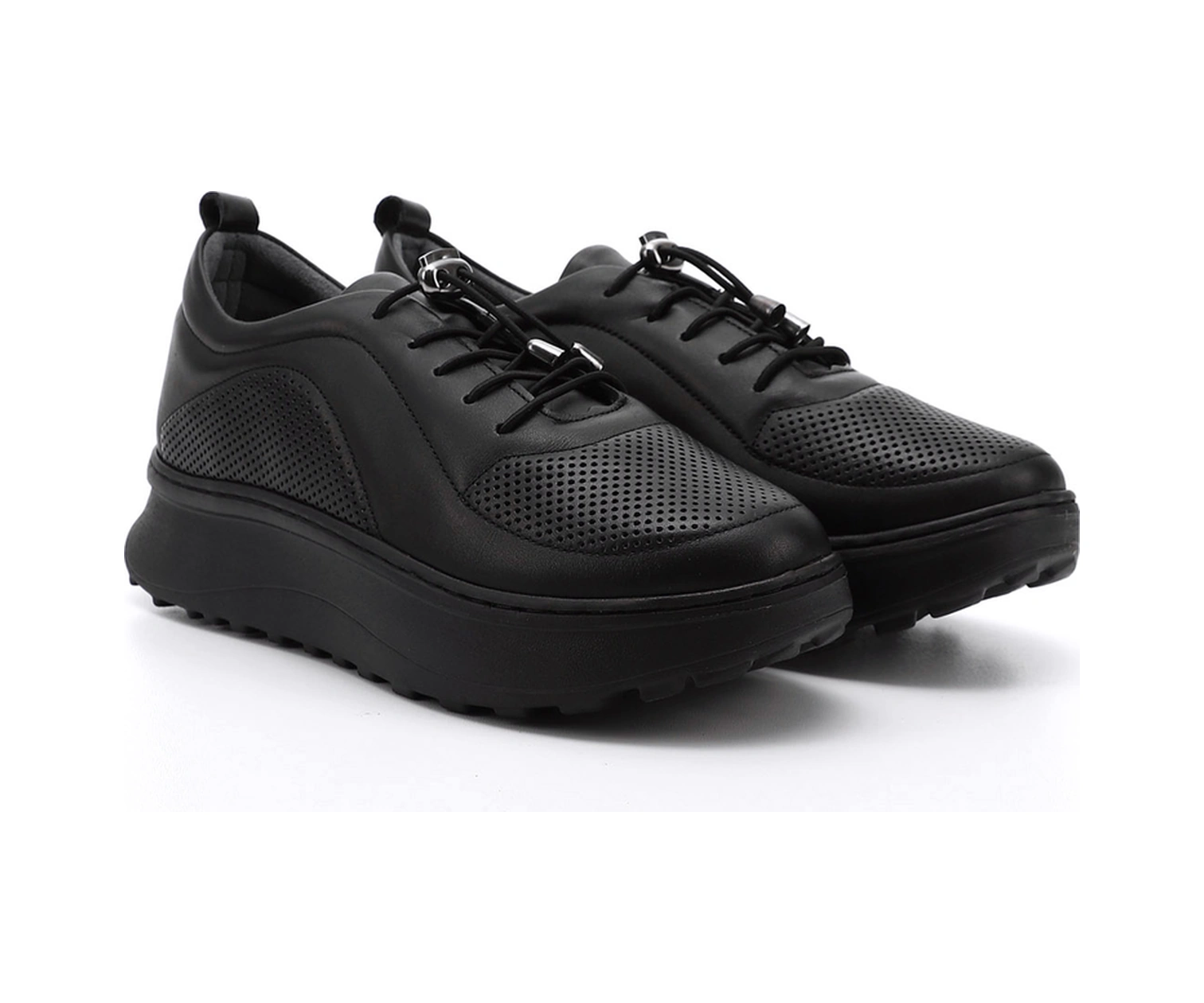 Gönderi(R) Gönderi R Kadın Siyah Lastik Bağcıklı Comfort Dolgu Taban Hakiki Deri Sneaker Ddza73845191 Siyah