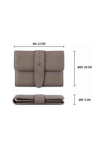 Alphaclub Bag Kadın Hakiki Deri Gri Renk Çıtçıtlı Kartlık Ve Cüzdan