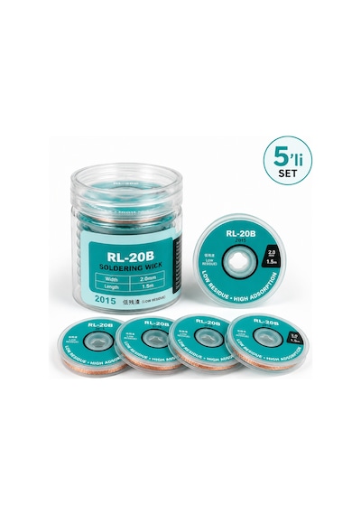 Rl-20b Yüksek Emişli Düşük Kalıntılı Lehim Temizleme Teli 2.0 Mm 1.5 M Çok Renkli